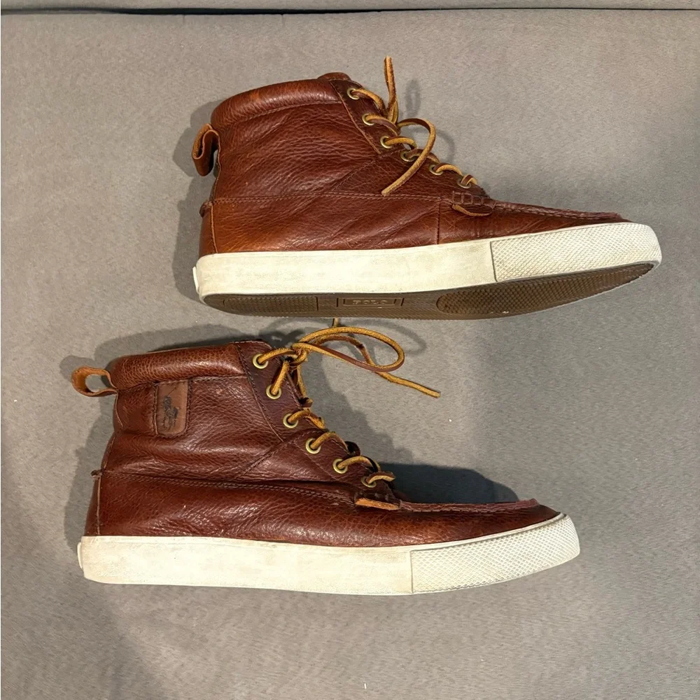 Polo Ralph Lauren Tavis Sneaker High Top Lace Up Brown Leather Casual Men’s 10.5